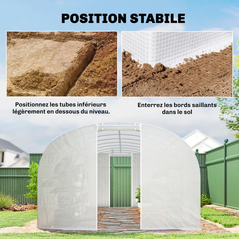 Serre tunnel de jardin 295 x 798 x 198 cm ventilation croisée protection uv design contemporain en acier galvanisé blanc 21_0005587