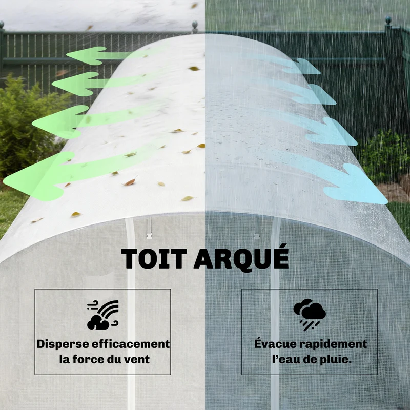 Serre tunnel de jardin 295 x 798 x 198 cm ventilation croisée protection uv design contemporain en acier galvanisé blanc 21_0005587