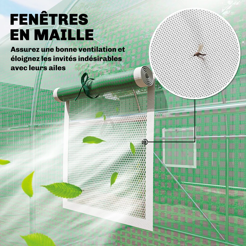 Serre tunnel de jardin 200 x 300 x 200 cm porte battante ventilation idéal pour potager semis moderne épuré en pe vert 21_0005608