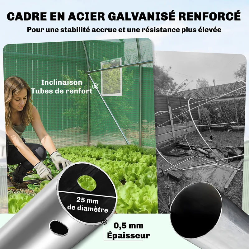 Serre tunnel de jardin 200 x 300 x 200 cm porte battante ventilation idéal pour potager semis moderne épuré en pe vert 21_0005608