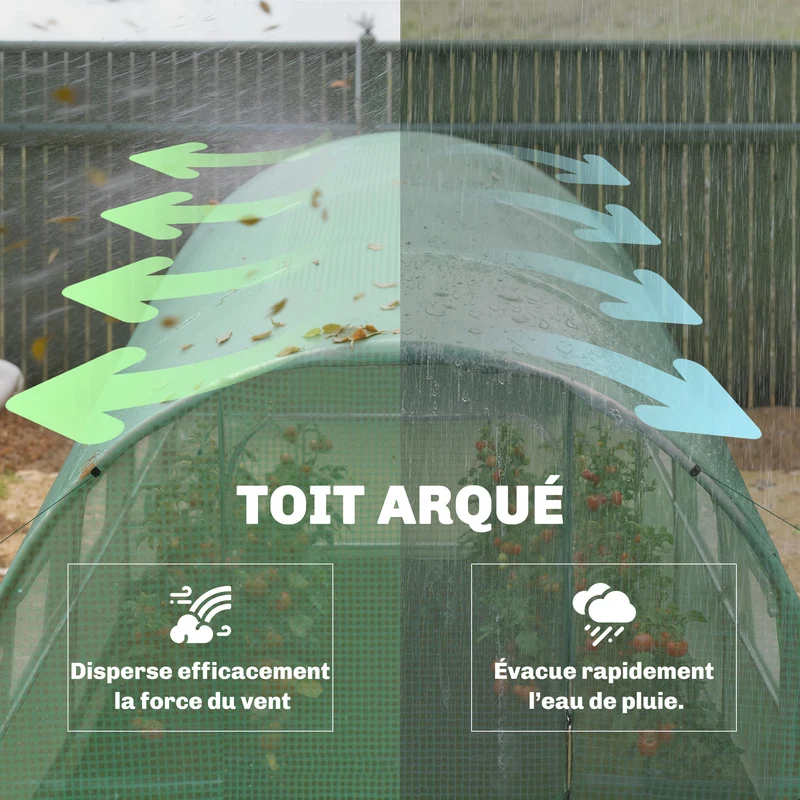 Serre tunnel de jardin 200 x 300 x 200 cm porte battante ventilation idéal pour potager semis moderne épuré en pe vert 21_0005608