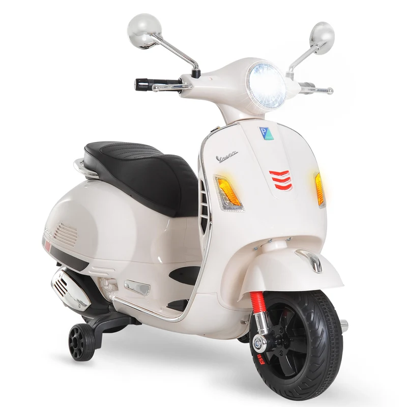 Scooter électrique enfant moto 102 x 51 x 76 cm roulettes auxiliaires lecteur mp3 port usb design jardin en PP blanc 21_0000437