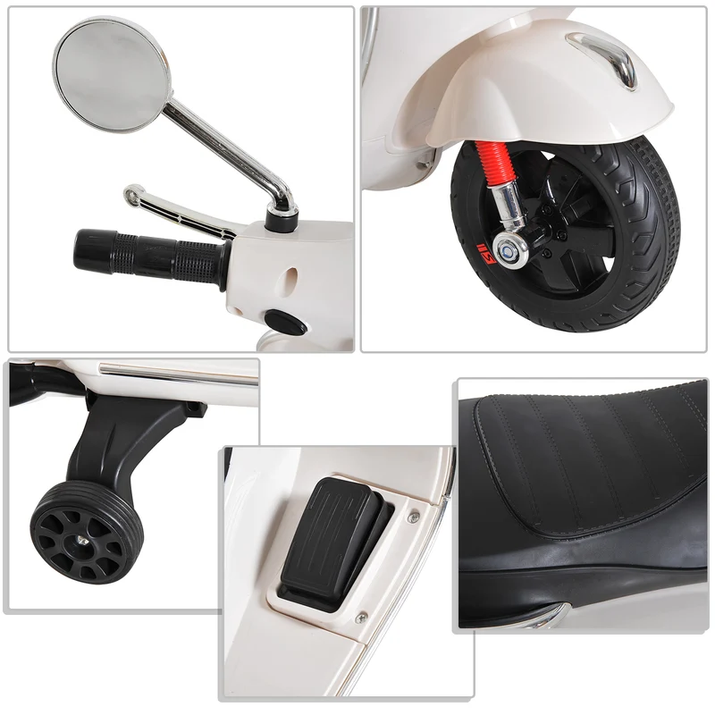Scooter électrique enfant moto 102 x 51 x 76 cm roulettes auxiliaires lecteur mp3 port usb design jardin en PP blanc 21_0000437