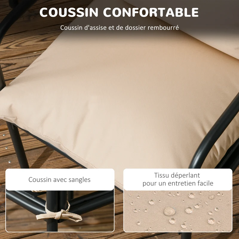 Salon de jardin extérieur 5 pièces table carrée 80 x 80 x 71 cm coussins déperlants design contemporain en acier noir 21_0005198