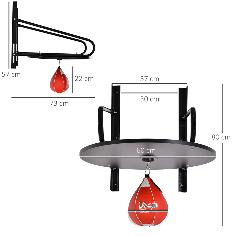 Poire de vitesse boxe avec support pivotant 60 x 73 x 80 cm hauteur réglable rebond optimisé contemporain en acier noir 21_0006775