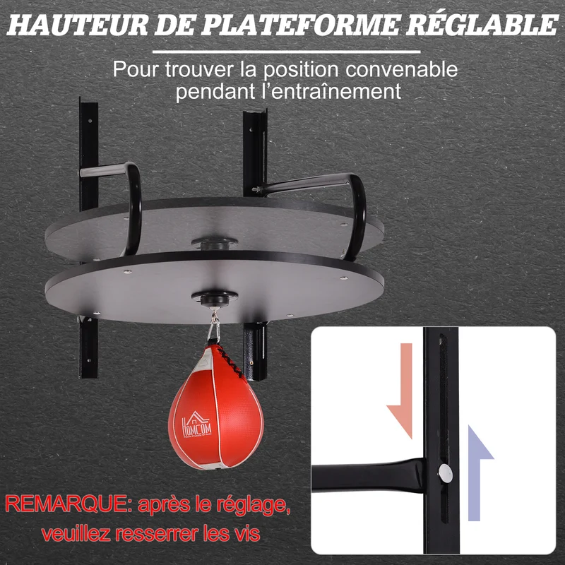 Poire de vitesse boxe avec support pivotant 60 x 73 x 80 cm hauteur réglable rebond optimisé contemporain en acier noir 21_0006775