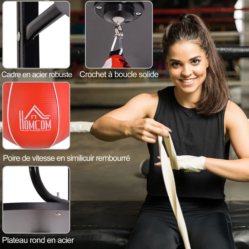 Poire de vitesse boxe avec support pivotant 60 x 73 x 80 cm hauteur réglable rebond optimisé contemporain en acier noir 21_0006775