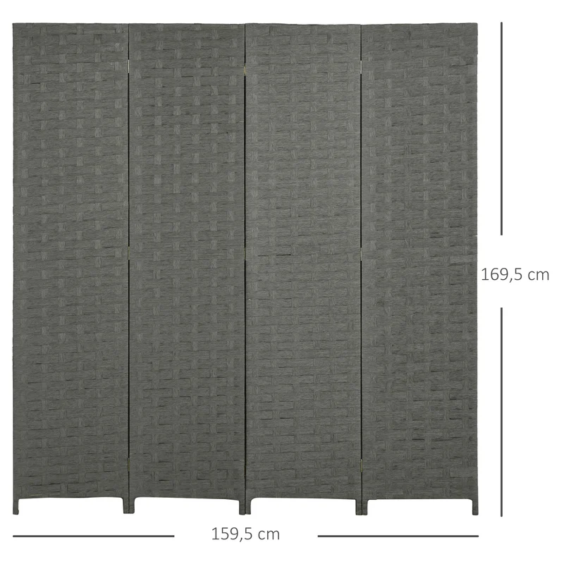 Paravent intérieur 4 panneaux 159.5 x 169.5 x 1.6 cm pliable autoportant intimité rustique scandinave en bois gris 21_0001248