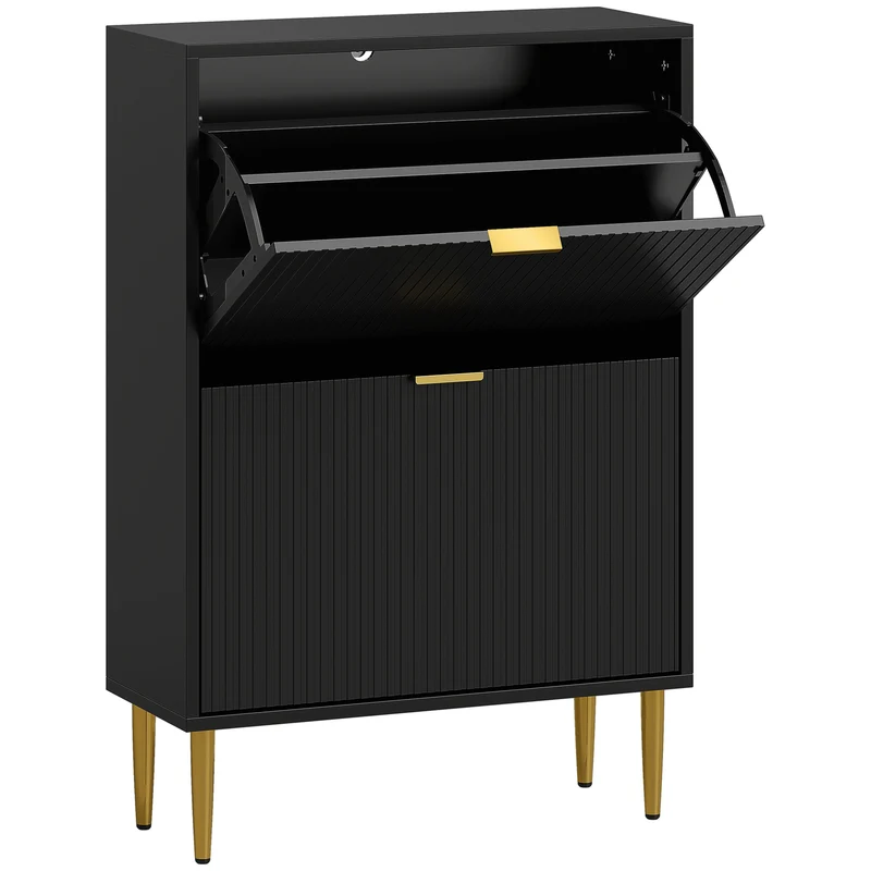 Meuble à chaussures d'entrée 60 x 24 x 91,5 cm rangement modulable capacité 12 paires style contemporain en MDF noir 21_0002761