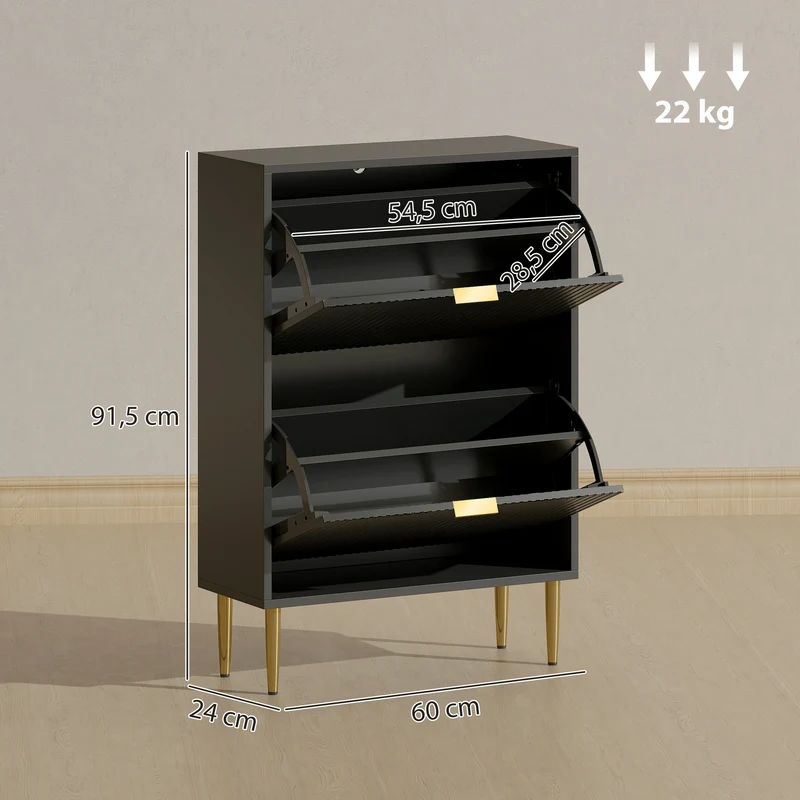 Meuble à chaussures d'entrée 60 x 24 x 91,5 cm rangement modulable capacité 12 paires style contemporain en MDF noir 21_0002761