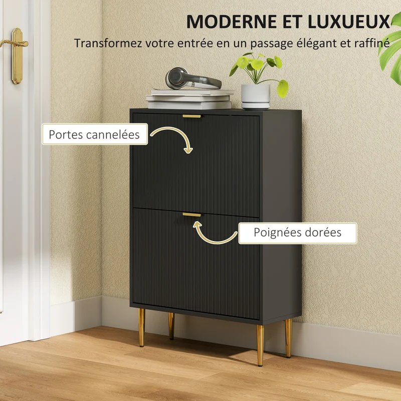 Meuble à chaussures d'entrée 60 x 24 x 91,5 cm rangement modulable capacité 12 paires style contemporain en MDF noir 21_0002761
