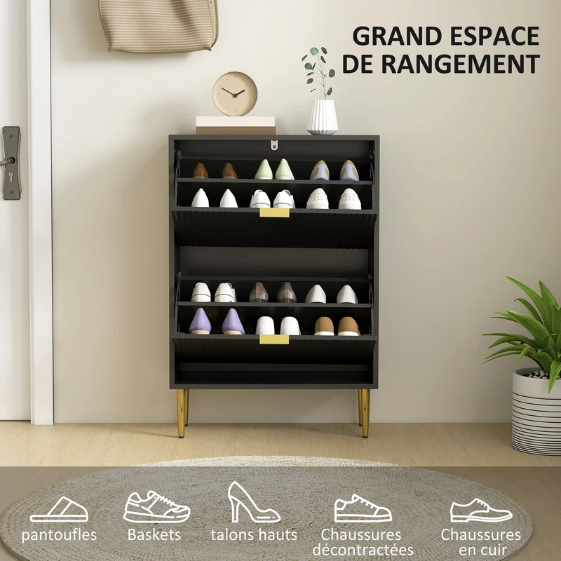 Meuble à chaussures d'entrée 60 x 24 x 91,5 cm rangement modulable capacité 12 paires style contemporain en MDF noir 21_0002761