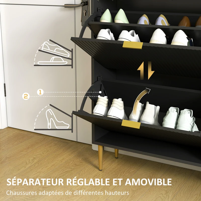 Meuble à chaussures d'entrée 60 x 24 x 91,5 cm rangement modulable capacité 12 paires style contemporain en MDF noir 21_0002761