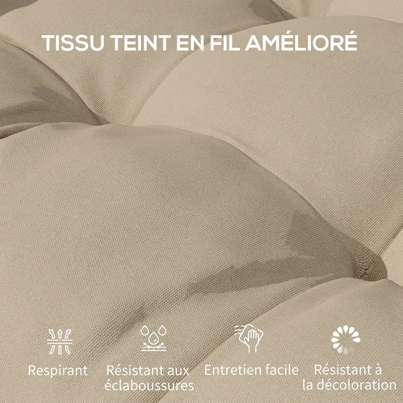 Lot de 4 coussins de chaise jardin 48 x 48 x 10 cm confort mousse 10 cm attaches maintien doux décoratif en tissu kaki 21_0005179