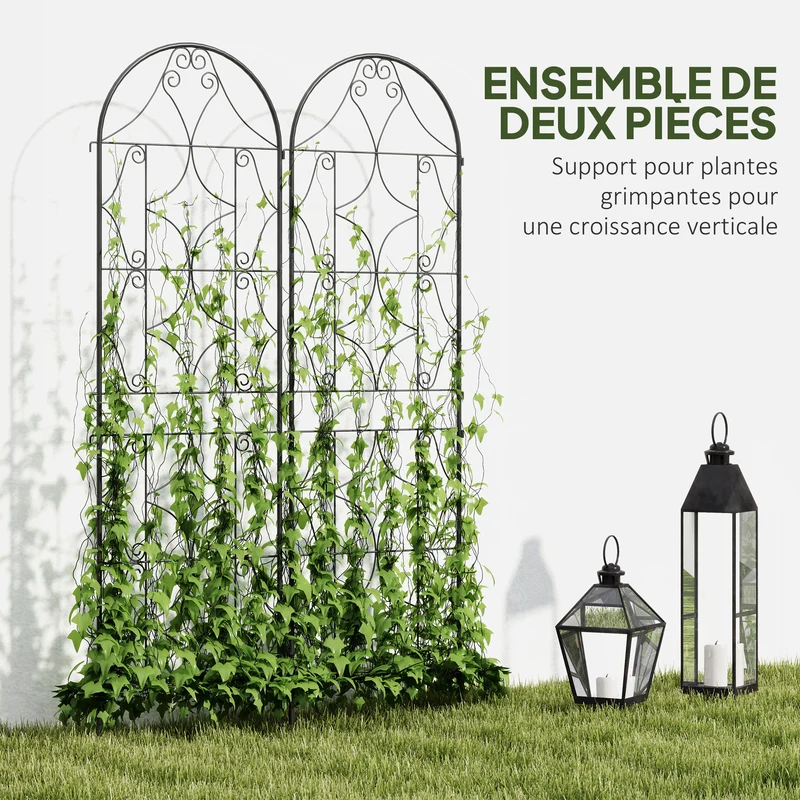 Lot de 2 treillis jardin pour plantes grimpantes 50 x 180 cm panneau d'intimité antirouille contemporain en métal noir 21_0005563