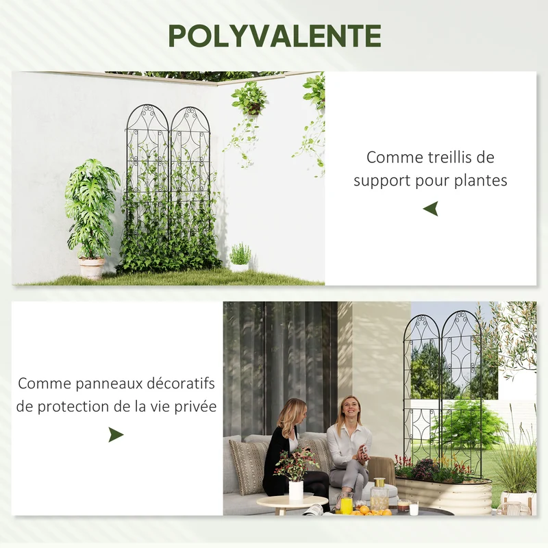 Lot de 2 treillis jardin pour plantes grimpantes 50 x 180 cm panneau d'intimité antirouille contemporain en métal noir 21_0005563