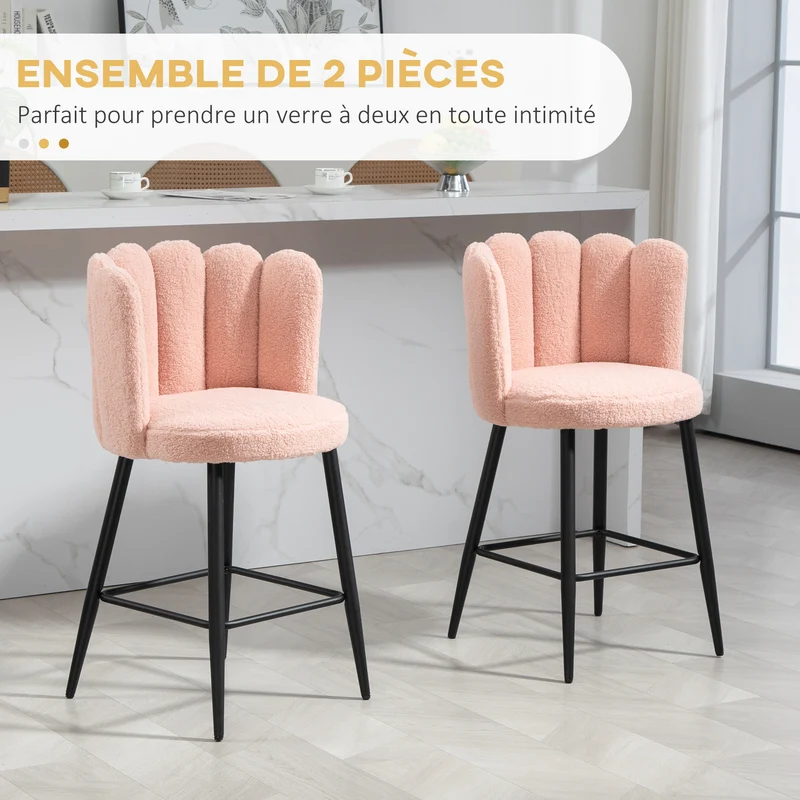 Lot de 2 tabourets de bar dossier enveloppant repose-pied 52 x 53 x 93 cm assise moelleuse contemporain en polyester rose 21_0002349