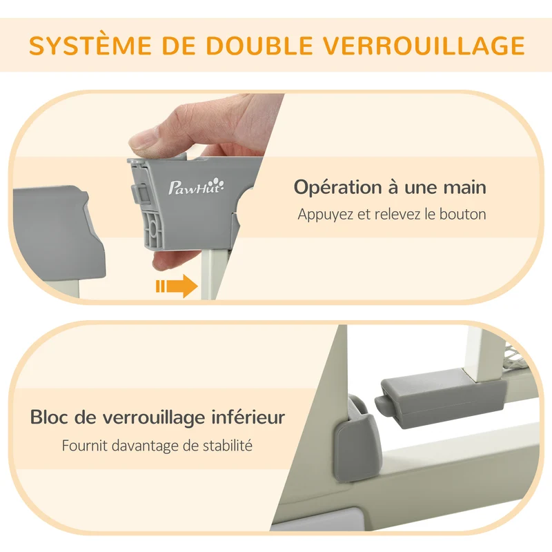 Lot de 2 barrières de sécurité pour animaux escaliers 76 x 75-103 x 3 cm fermeture automatique style épuré en acier gris 21_0007509