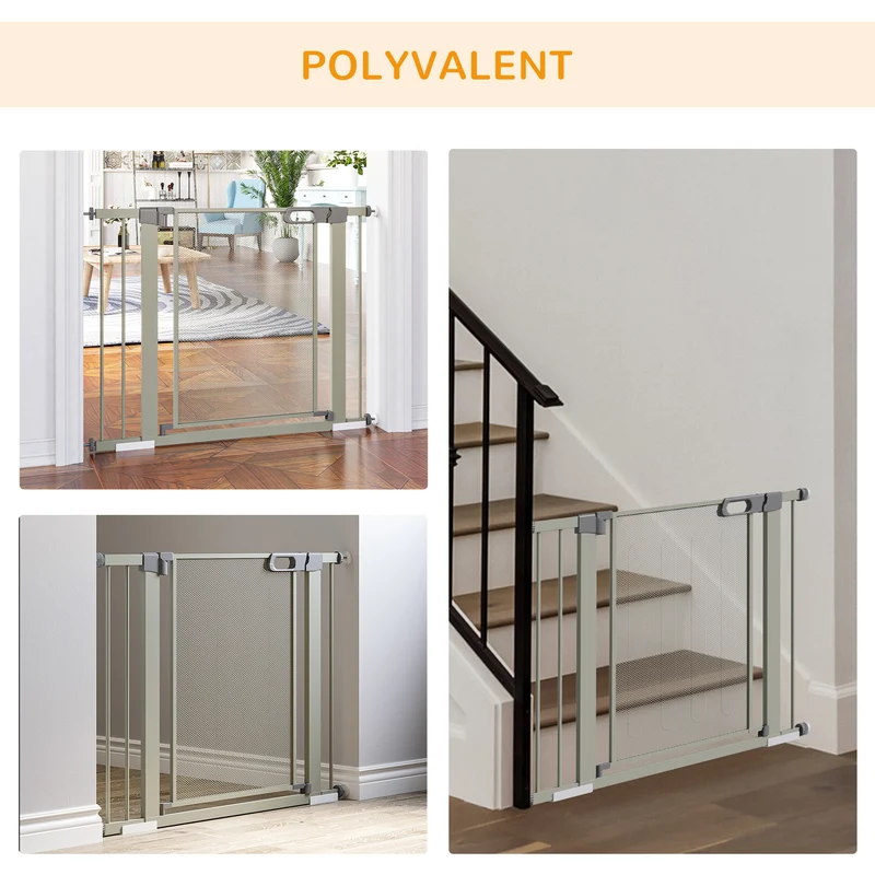 Lot de 2 barrières de sécurité pour animaux escaliers 76 x 75-103 x 3 cm fermeture automatique style épuré en acier gris 21_0007509
