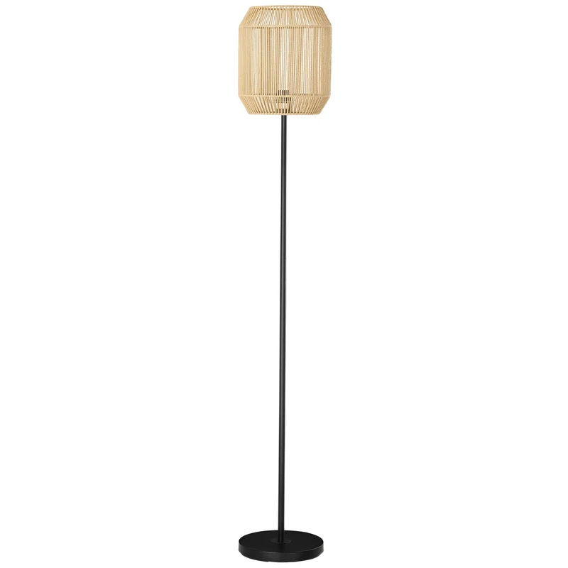 Lampadaire sur pied salon 26 x 26 x 164 cm éclairage d'ambiance d'abat-jour tissé main design scandinave en papier beige 21_0007027