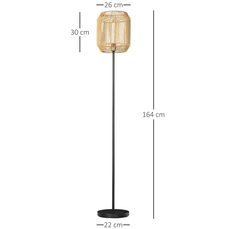 Lampadaire sur pied salon 26 x 26 x 164 cm éclairage d'ambiance d'abat-jour tissé main design scandinave en papier beige 21_0007027