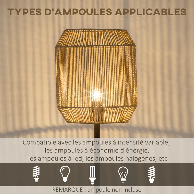 Lampadaire sur pied salon 26 x 26 x 164 cm éclairage d'ambiance d'abat-jour tissé main design scandinave en papier beige 21_0007027