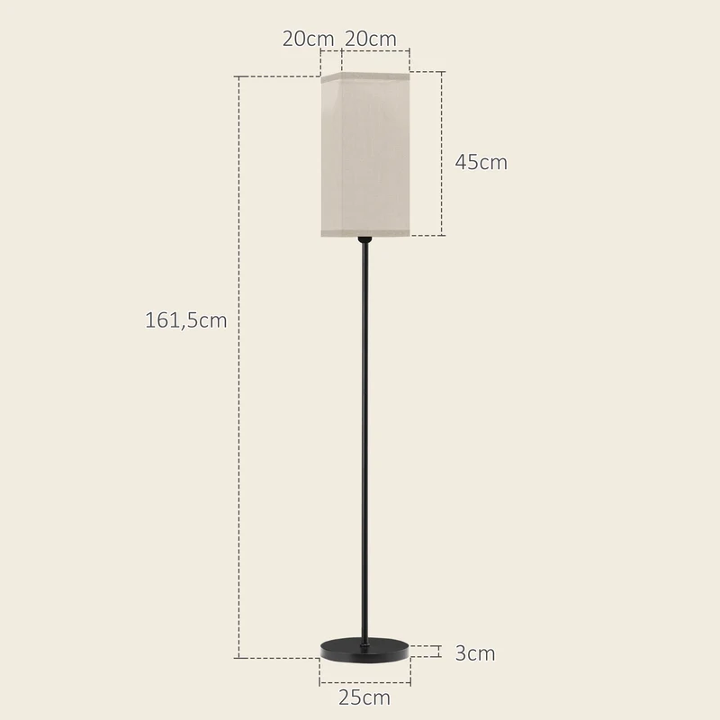 Lampadaire sur pied salon 25 x 161 cm abat-jour large diffusant interrupteur à pied moderne minimaliste en métal noir 21_0007036