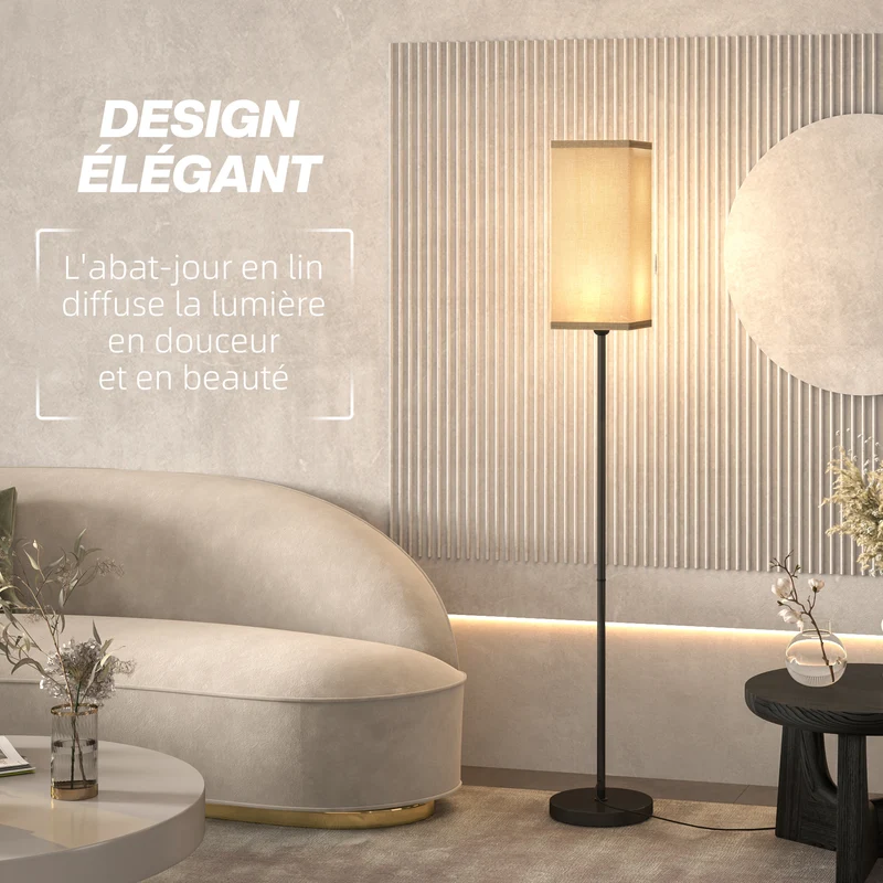 Lampadaire sur pied salon 25 x 161 cm abat-jour large diffusant interrupteur à pied moderne minimaliste en métal noir 21_0007036
