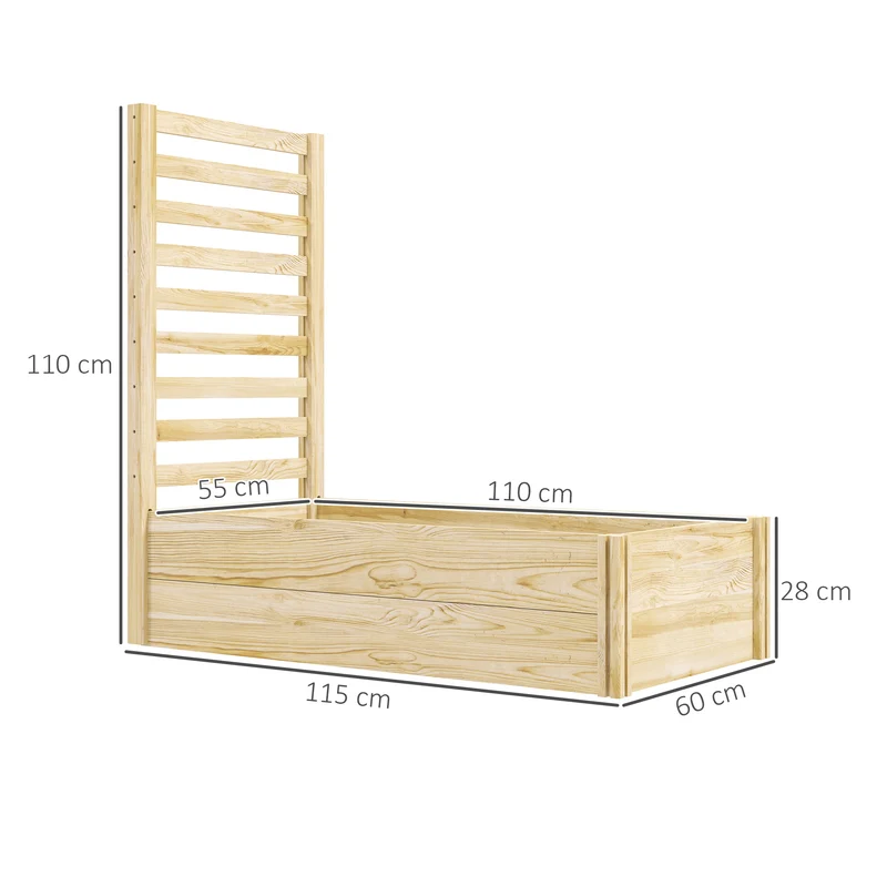 Jardinière treillis bac 115 x 60 x 110 cm résistante intempéries culture légumes balcon style rustique en bois naturel 21_0004316