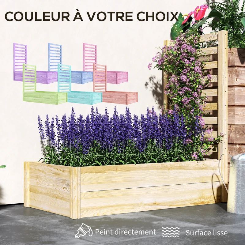 Jardinière treillis bac 115 x 60 x 110 cm résistante intempéries culture légumes balcon style rustique en bois naturel 21_0004316