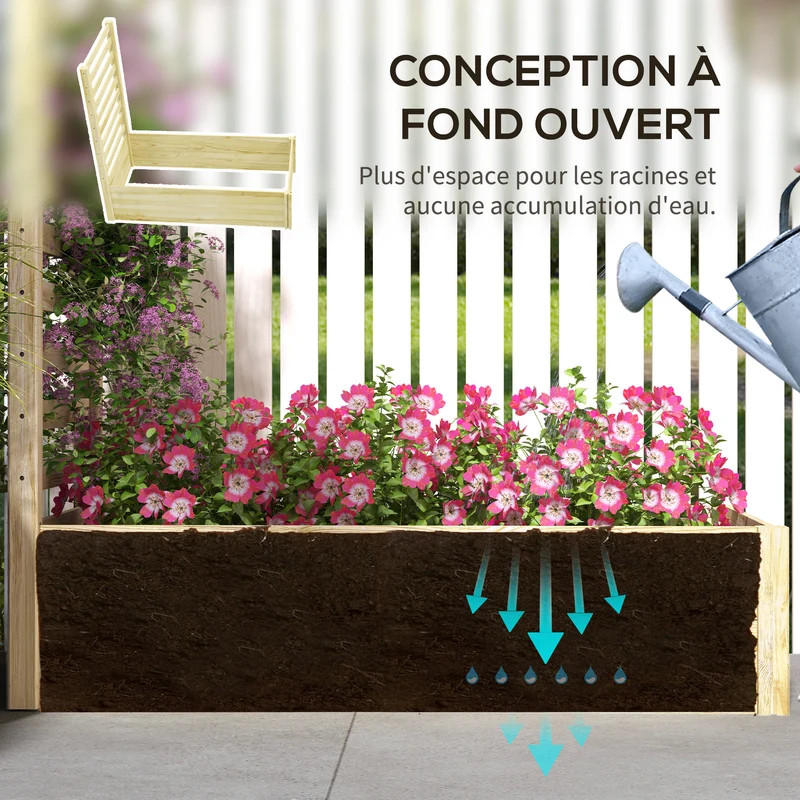Jardinière treillis bac 115 x 60 x 110 cm résistante intempéries culture légumes balcon style rustique en bois naturel 21_0004316