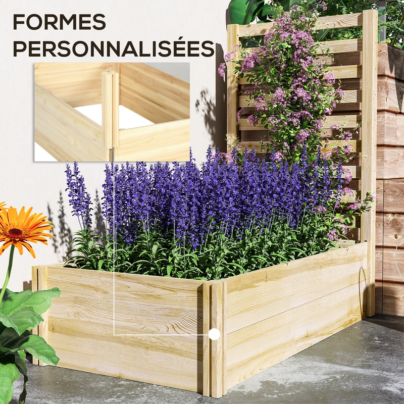 Jardinière treillis bac 115 x 60 x 110 cm résistante intempéries culture légumes balcon style rustique en bois naturel 21_0004316