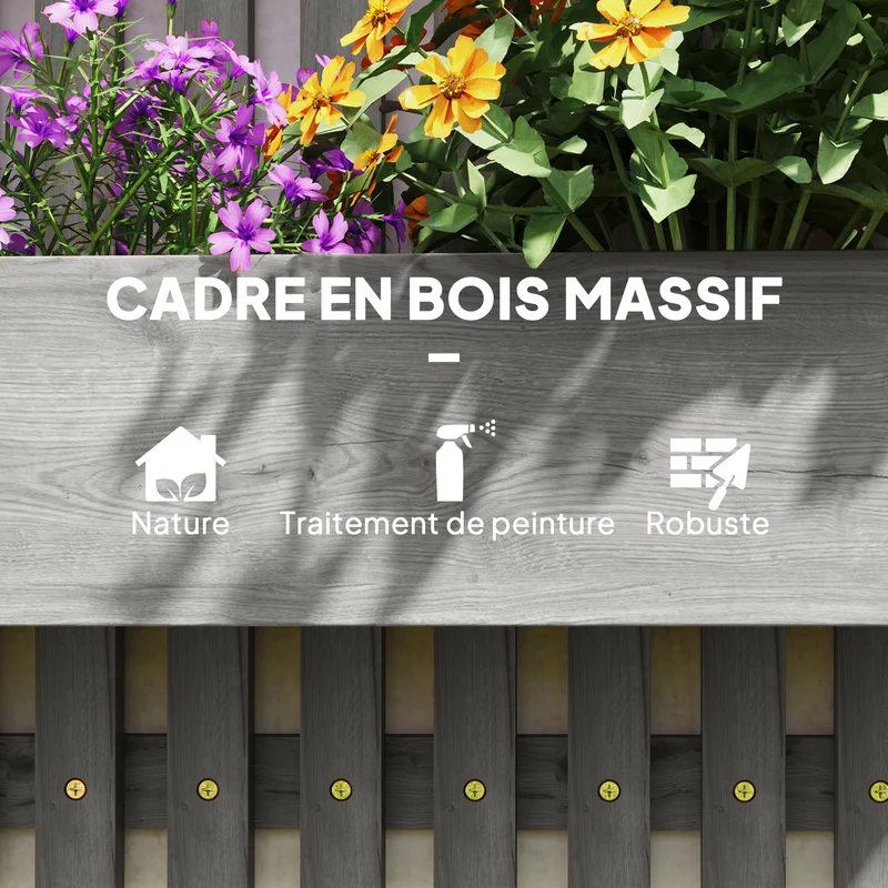 Jardinière murale potager 60 x 16 x 80 cm pots amovibles drainage intégré idéal balcon terrasse scandinave en bois gris 21_0004289