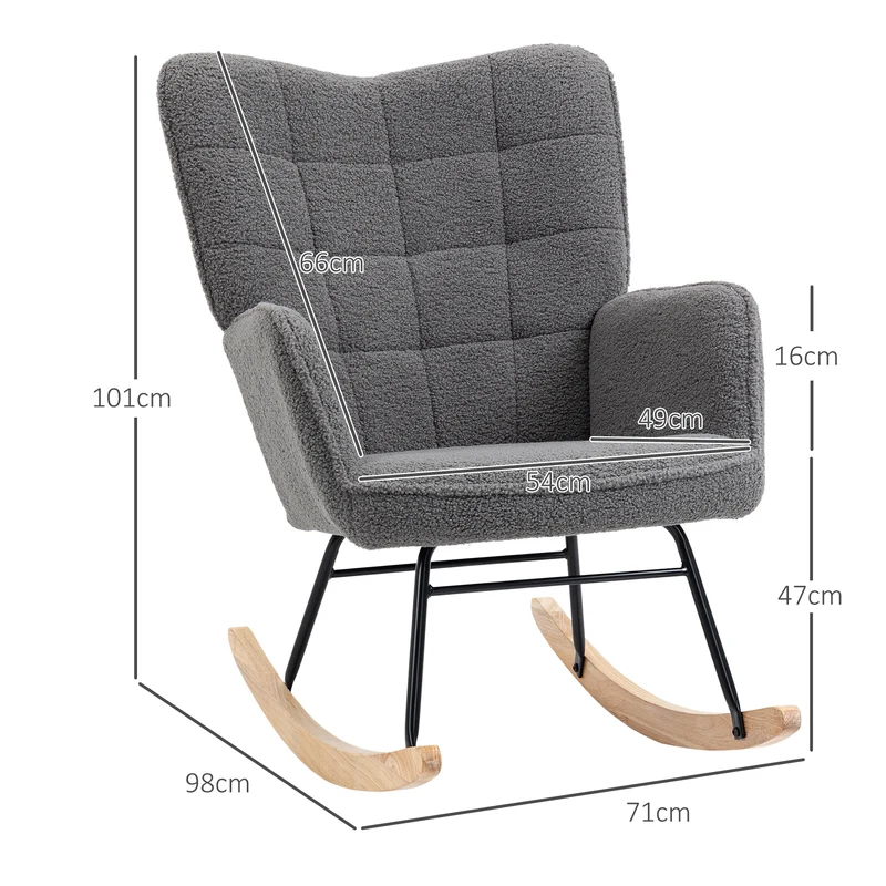 Fauteuil à bascule lecture 71 x 98 x 101 cm rembourré dossier large accoudoirs style scandinave en polyester gris foncé 21_0003099