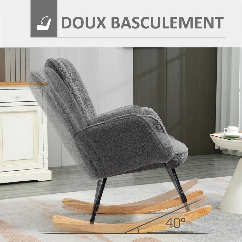 Fauteuil à bascule lecture 71 x 98 x 101 cm rembourré dossier large accoudoirs style scandinave en polyester gris foncé 21_0003099