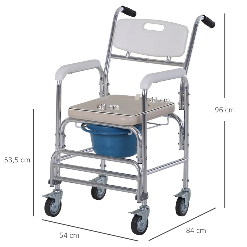 Chaise percée à roulettes pour la douche 88 x 54 x 94 cm siège amovible nettoyage facile moderne épuré en acier blanc 21_0000870