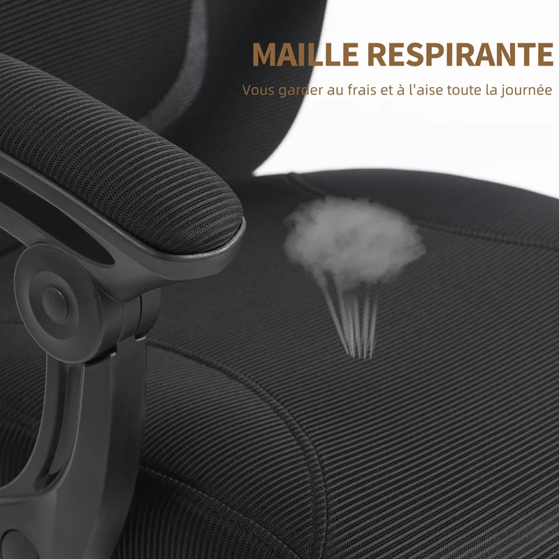 Chaise de bureau ergonomique têtière réglable soutien lombaire 64 x 64 x 124 cm inclinaison 135° moderne en maille noir 21_0006332