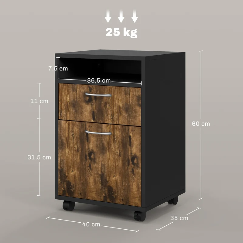 Caisson de bureau à roulettes tiroir placard 40 x 35 x 60 cm gain de place moderne épuré en panneau de particules brun 21_0002384