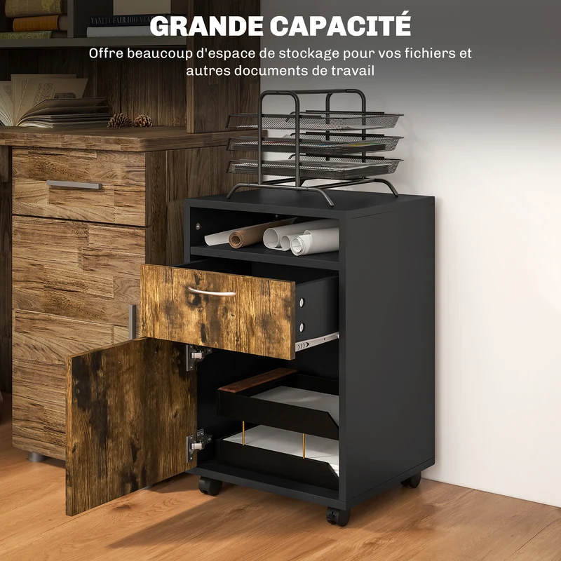 Caisson de bureau à roulettes tiroir placard 40 x 35 x 60 cm gain de place moderne épuré en panneau de particules brun 21_0002384