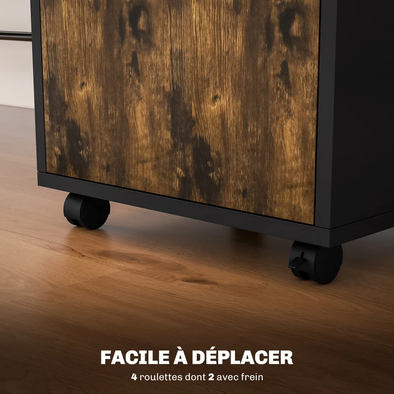 Caisson de bureau à roulettes tiroir placard 40 x 35 x 60 cm gain de place moderne épuré en panneau de particules brun 21_0002384