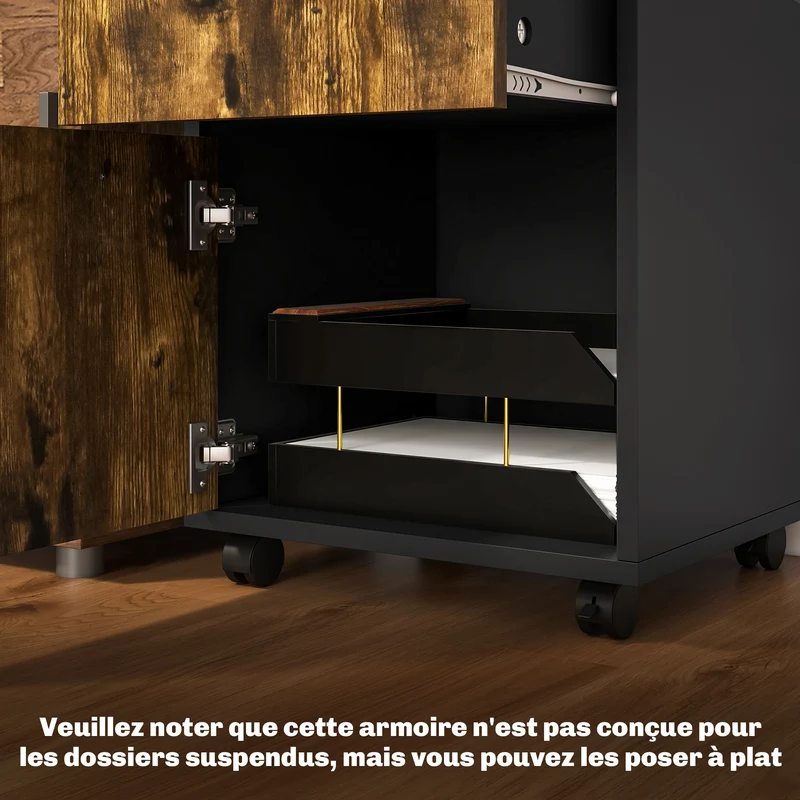 Caisson de bureau à roulettes tiroir placard 40 x 35 x 60 cm gain de place moderne épuré en panneau de particules brun 21_0002384