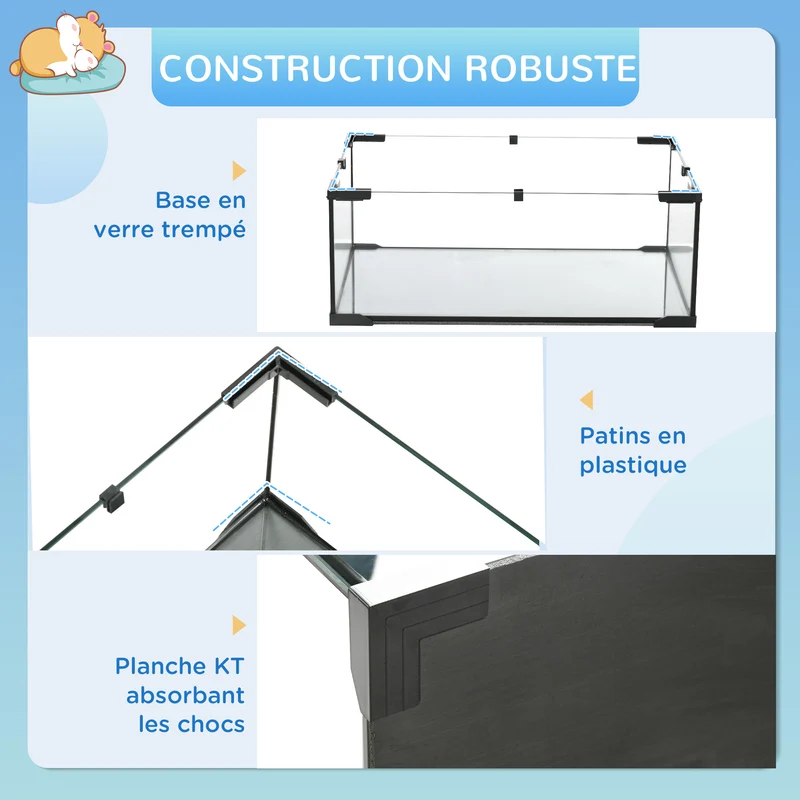 Cage pour rongeur multi niveaux 60 x 40 x 54.5 cm espace spacieux et accès facile moderne épuré en fil d'acier noir 21_0007962