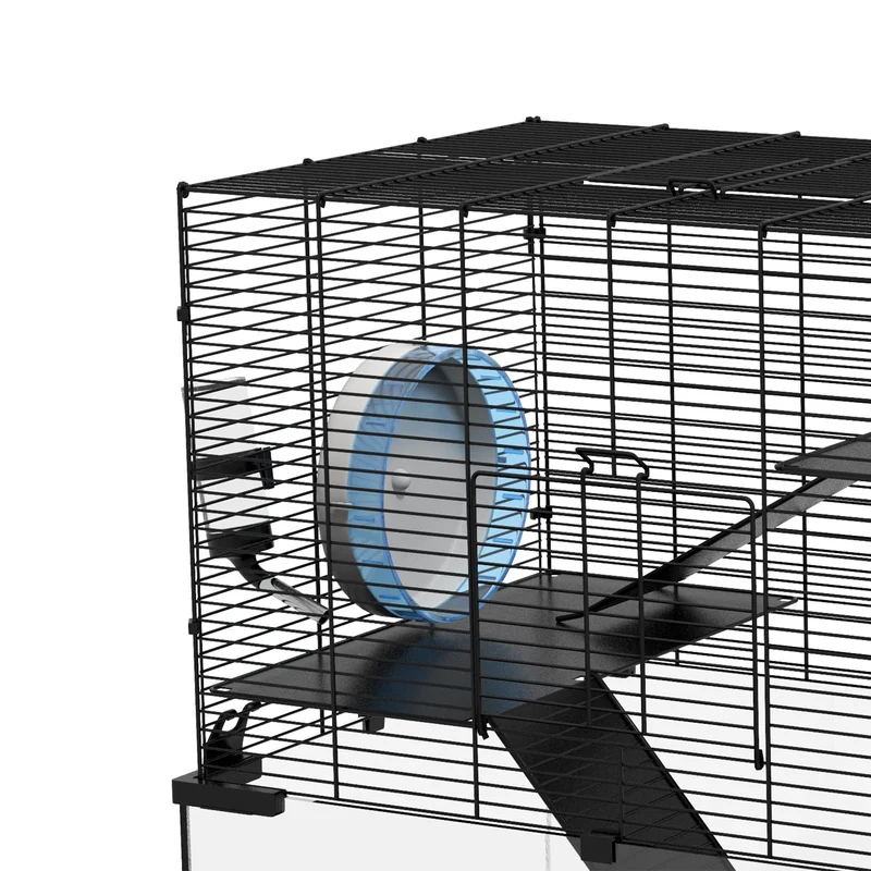 Cage pour rongeur multi niveaux 60 x 40 x 54.5 cm espace spacieux et accès facile moderne épuré en fil d'acier noir 21_0007962