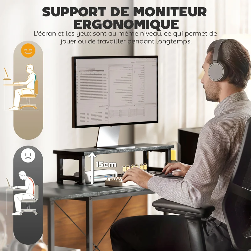 Bureau d'angle modulable 168 x 120 x 90 cm rangements modulables support écran industriel contemporain en bois noir 21_0006135
