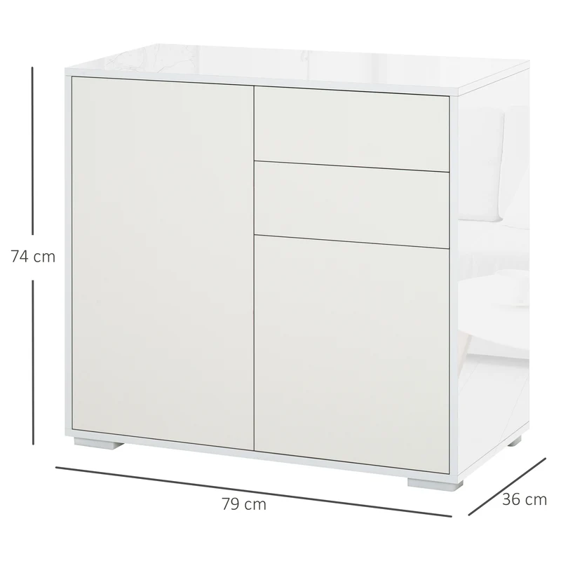 Buffet de rangement salon 79 x 36 x 74 cm 2 tiroirs 2 portes étagère réglable épuré cosy en panneaux de particules blanc 21_0002827