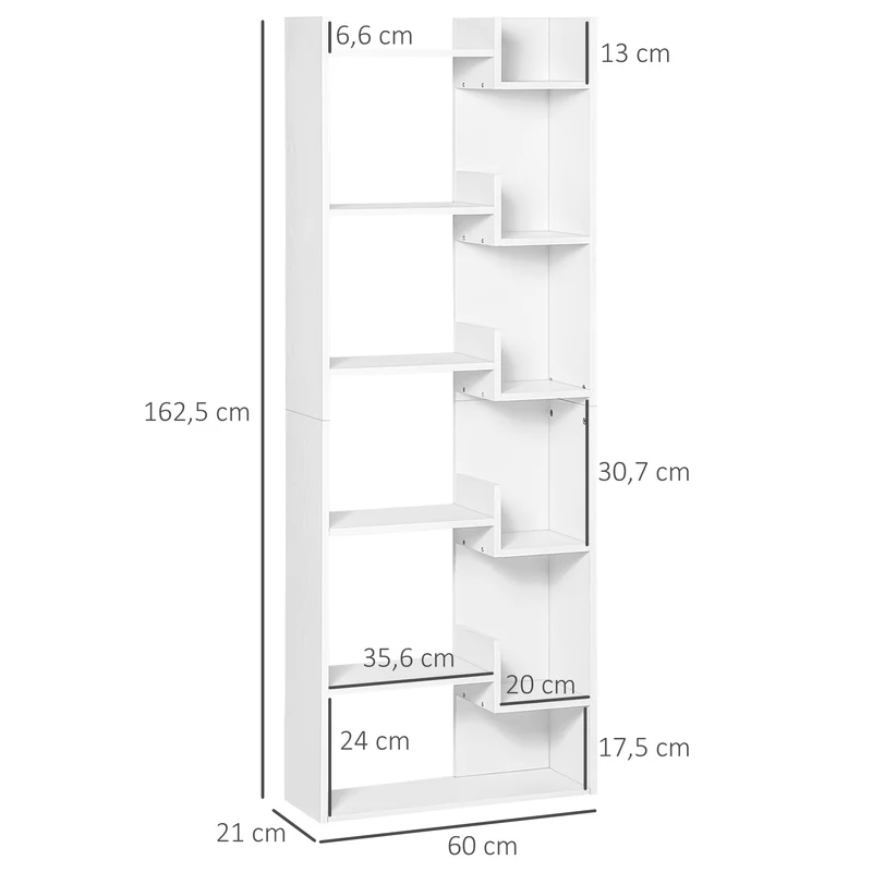 Bibliothèque étagère de rangement 6 niveaux 60 x 21 x 162.5 cm gain de place et exposition contemporain en MDF blanc 21_0002433