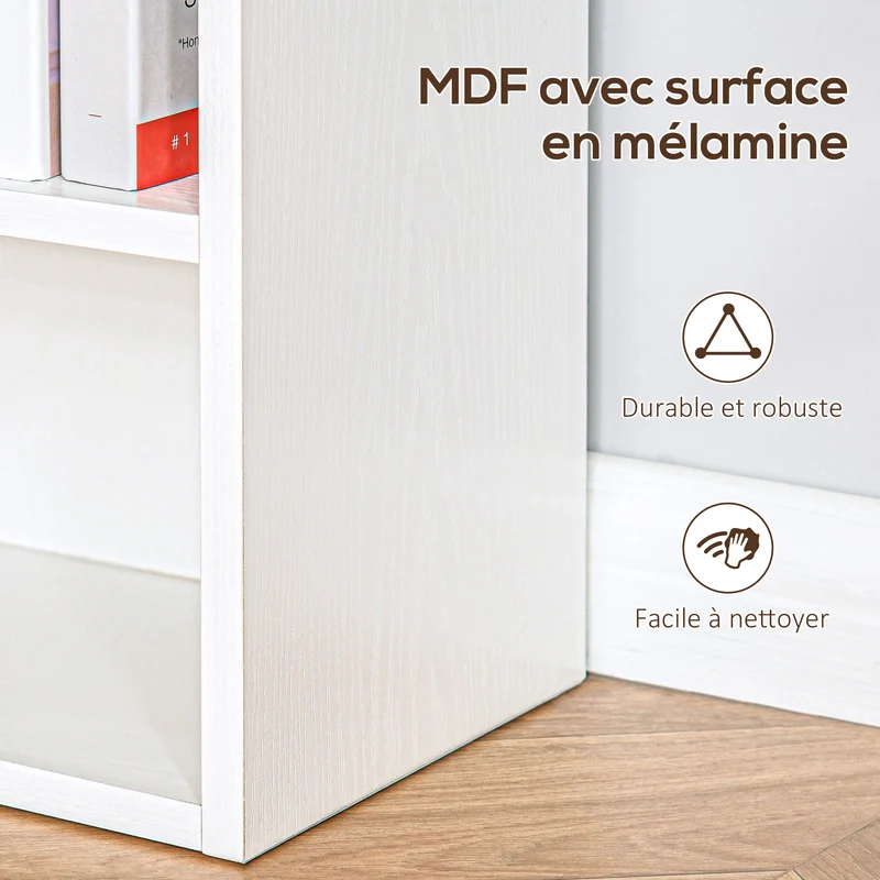 Bibliothèque étagère de rangement 6 niveaux 60 x 21 x 162.5 cm gain de place et exposition contemporain en MDF blanc 21_0002433