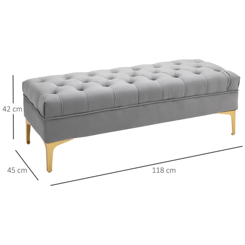 Banquette bout de lit capitonnée 118 x 45 x 42 cm assise douce rangement discret style classique en velours gris clair 21_0001416