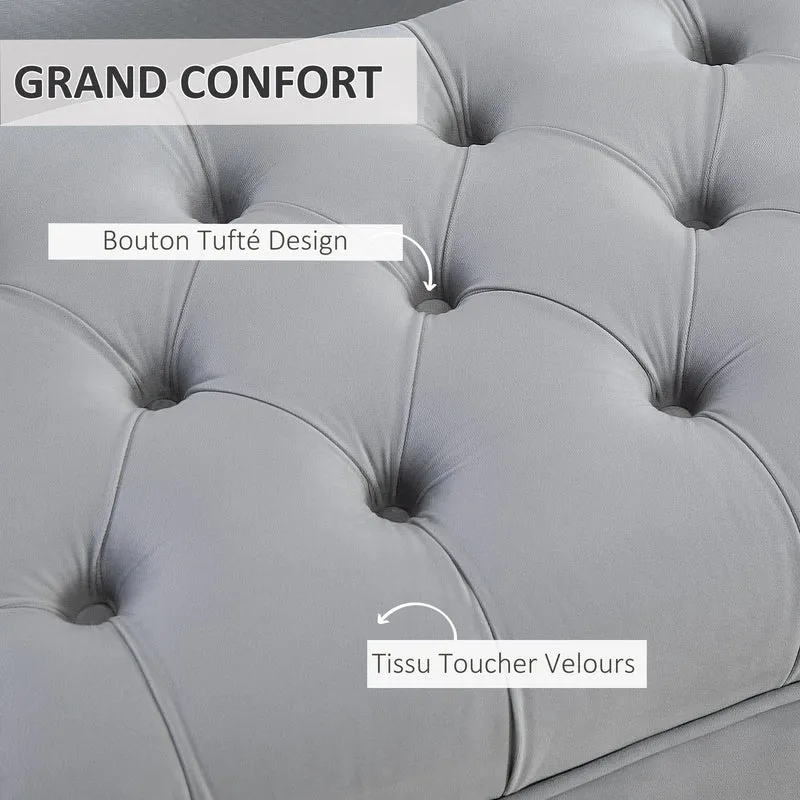 Banquette bout de lit capitonnée 118 x 45 x 42 cm assise douce rangement discret style classique en velours gris clair 21_0001416