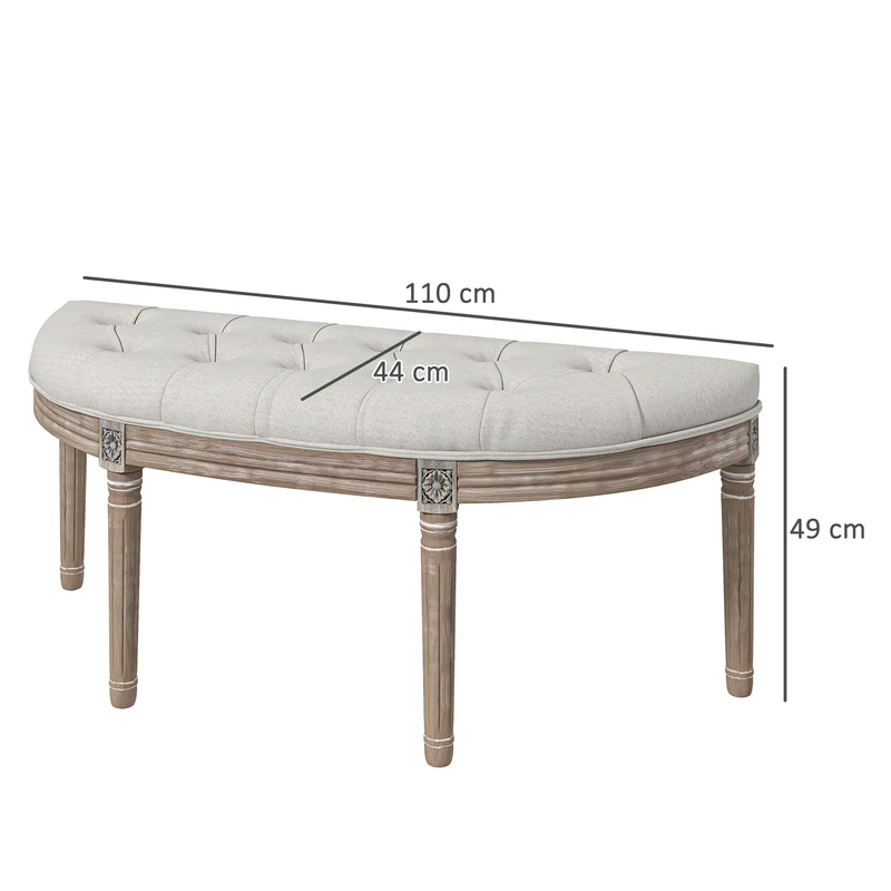 Banc bout de lit demi-lune 110 x 44 x 49 cm assise rembourrée mousse épaisse multifonction vintage en polyester crème 21_0001581